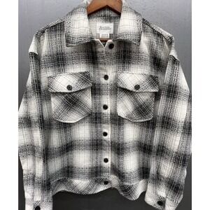 Boston Traders Shirt Jacket Women M Black Gray White Plaid Wool Blend Shacket